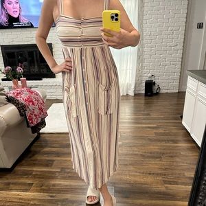 Zara small linen midi striped and button up dress